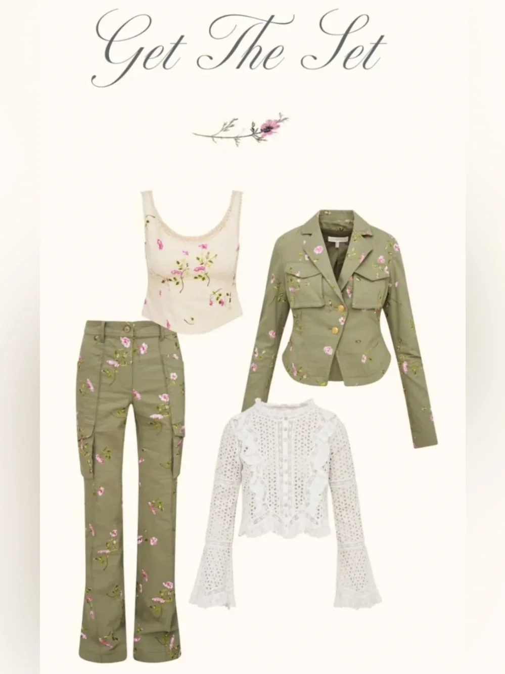 LoveShackFancy embroidered Dolisa military jacket and Ainsworth pant floral SET - Picture 9 of 10